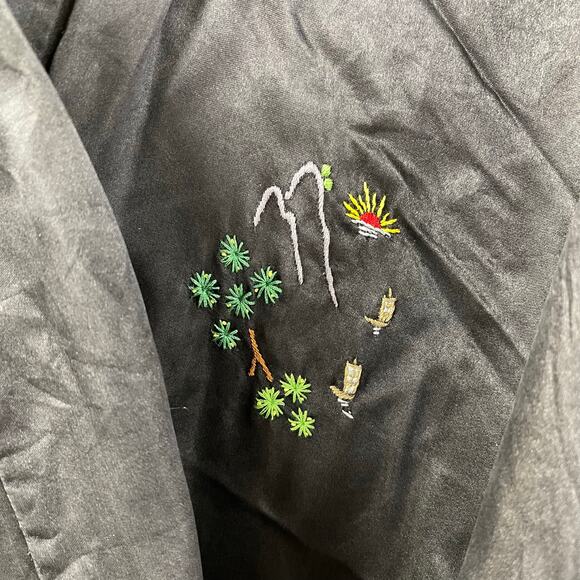 Golden Dragon Embroidered Kimono Robe Black Large Vintage Tie - Picture 4 of 9